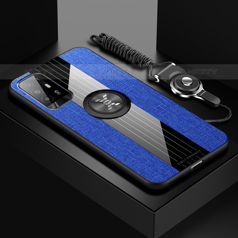 Funda Silicona Carcasa Ultrafina Goma con Magnetico Anillo de dedo Soporte X03L para Oppo Reno5 Z 5G Azul