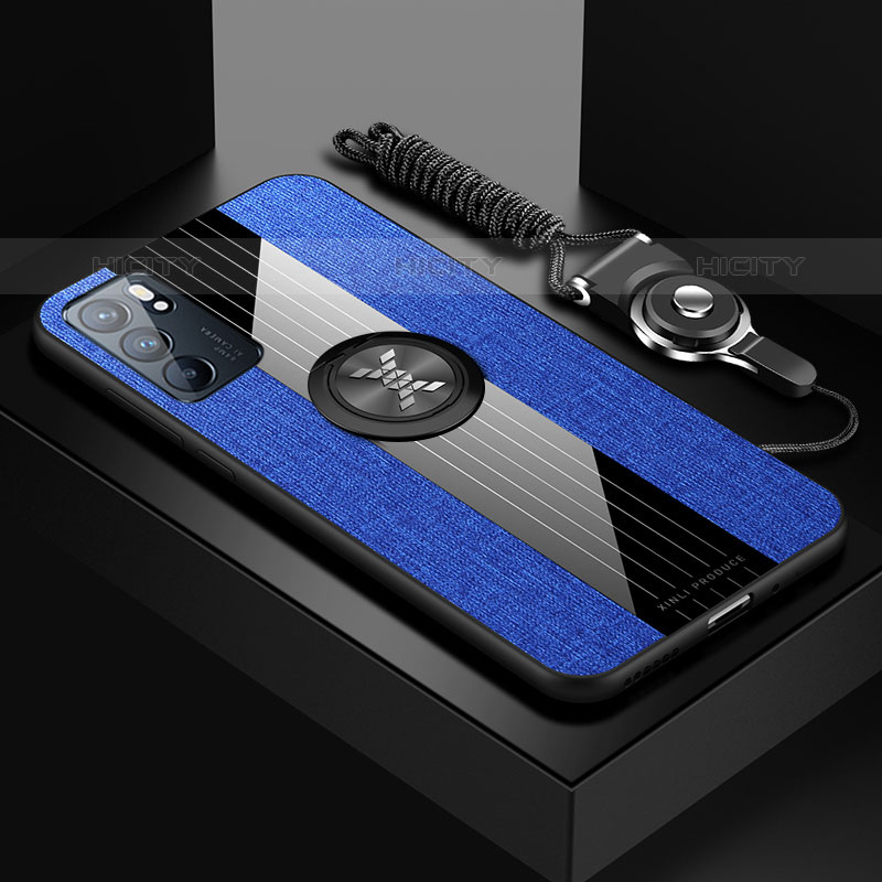 Funda Silicona Carcasa Ultrafina Goma con Magnetico Anillo de dedo Soporte X03L para Oppo Reno6 5G Azul