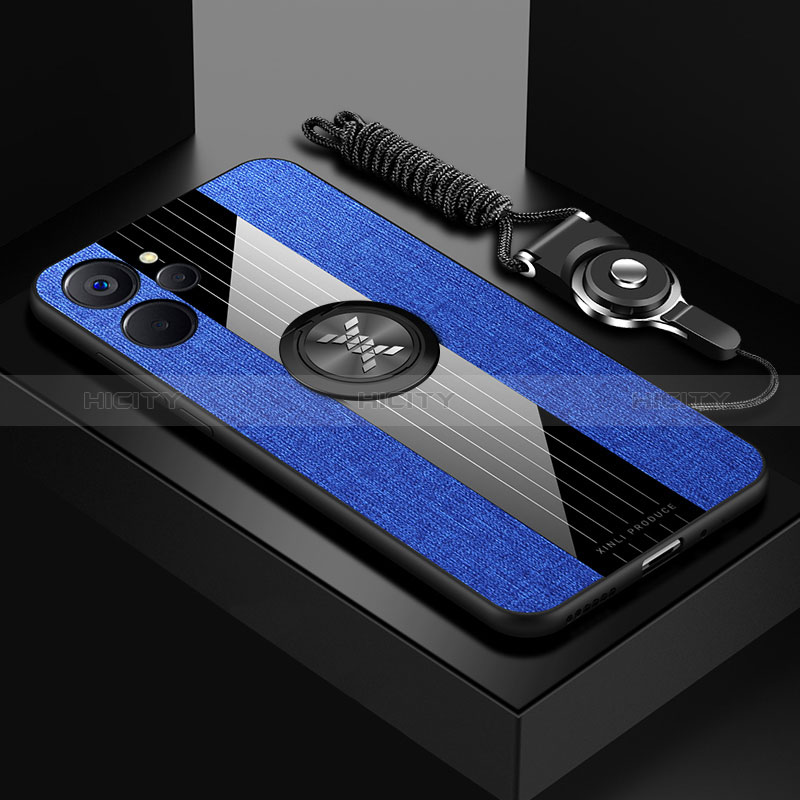 Funda Silicona Carcasa Ultrafina Goma con Magnetico Anillo de dedo Soporte X03L para Realme 10 5G Azul