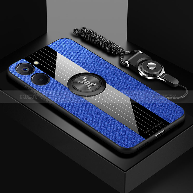 Funda Silicona Carcasa Ultrafina Goma con Magnetico Anillo de dedo Soporte X03L para Realme 10S 5G Azul