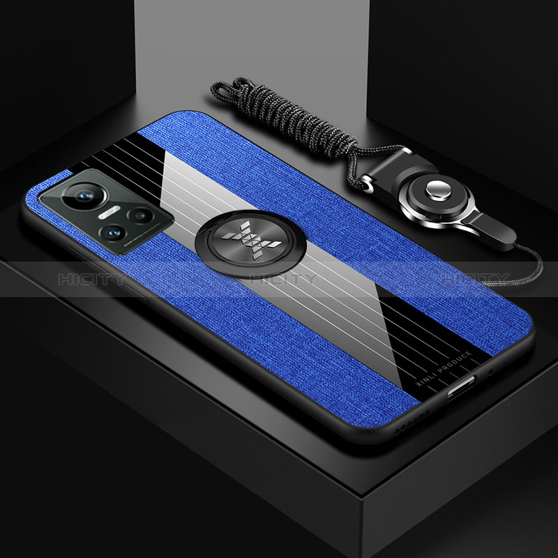 Funda Silicona Carcasa Ultrafina Goma con Magnetico Anillo de dedo Soporte X03L para Realme GT Neo3 5G Azul