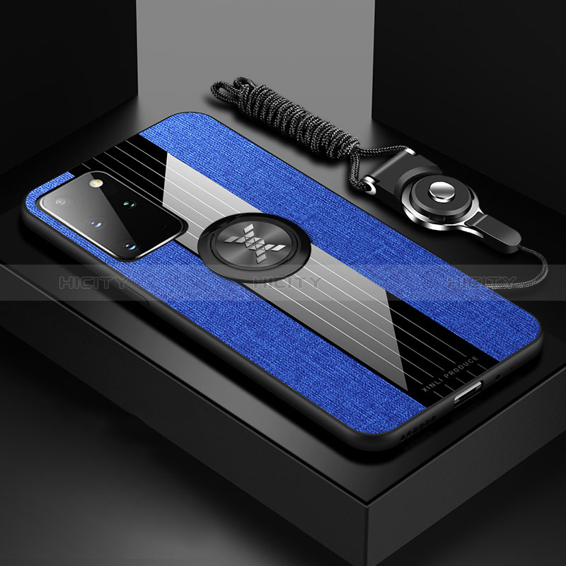 Funda Silicona Carcasa Ultrafina Goma con Magnetico Anillo de dedo Soporte X03L para Samsung Galaxy S20 Plus 5G Azul