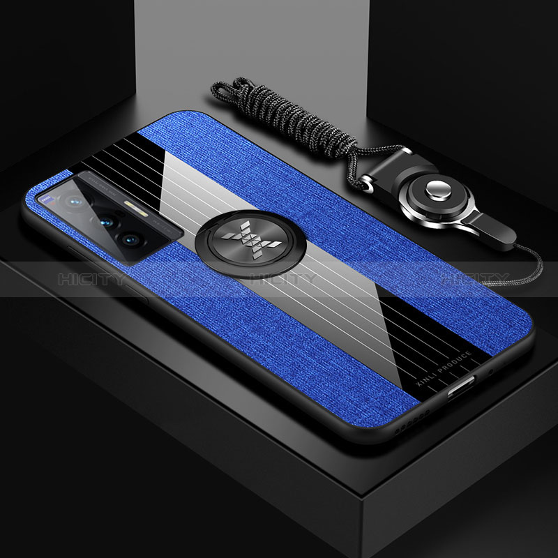 Funda Silicona Carcasa Ultrafina Goma con Magnetico Anillo de dedo Soporte X03L para Vivo X70 5G Azul