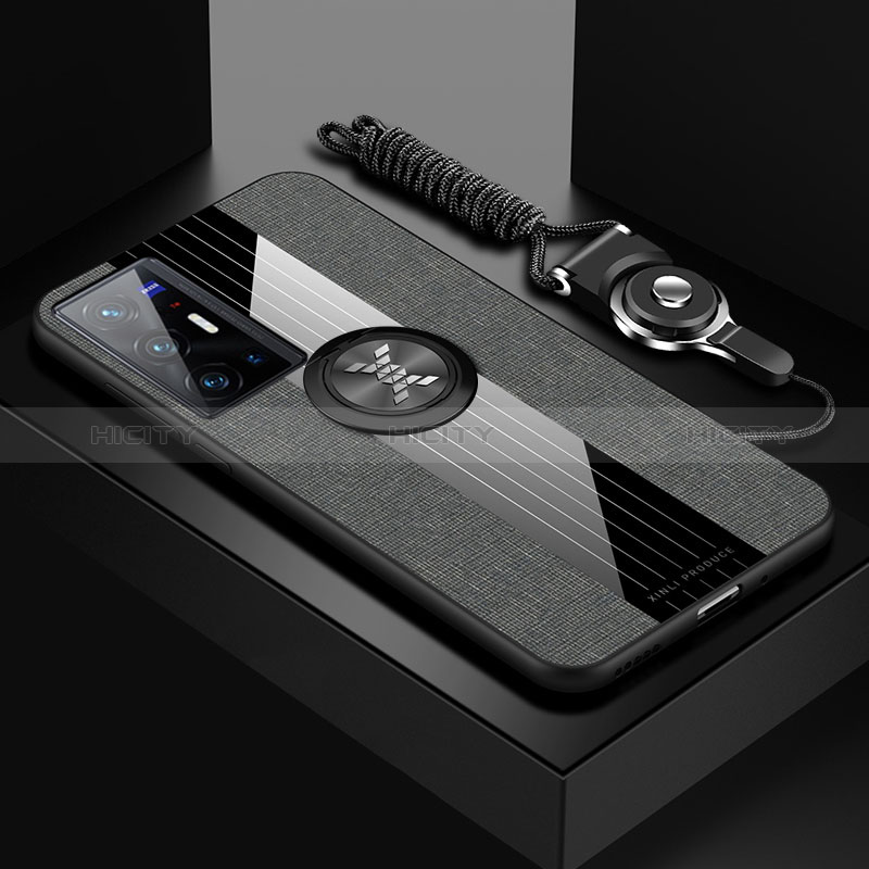 Funda Silicona Carcasa Ultrafina Goma con Magnetico Anillo de dedo Soporte X03L para Vivo X70 Pro+ Plus 5G