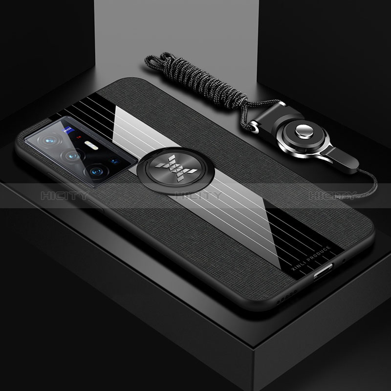 Funda Silicona Carcasa Ultrafina Goma con Magnetico Anillo de dedo Soporte X03L para Vivo X70 Pro+ Plus 5G Negro