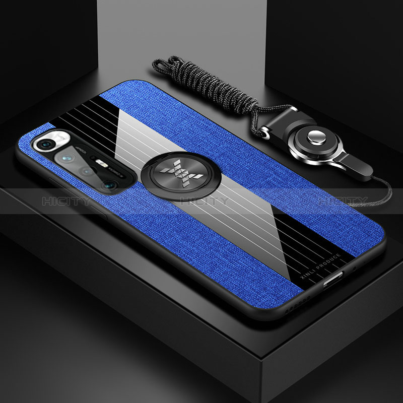 Funda Silicona Carcasa Ultrafina Goma con Magnetico Anillo de dedo Soporte X03L para Xiaomi Mi 10S 5G Azul