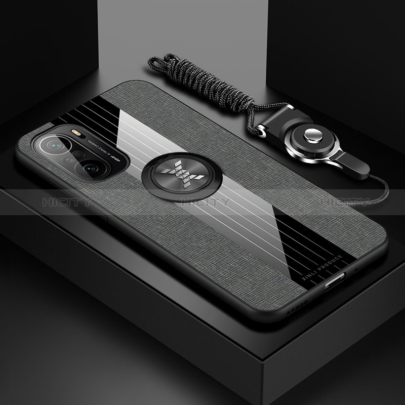 Funda Silicona Carcasa Ultrafina Goma con Magnetico Anillo de dedo Soporte X03L para Xiaomi Mi 11X 5G Gris