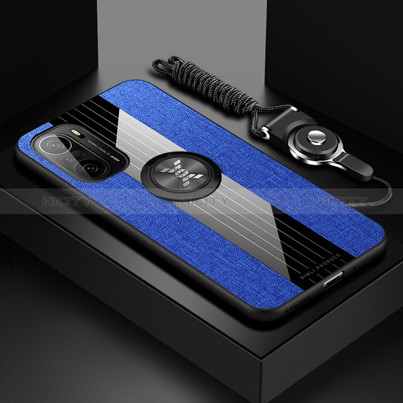 Funda Silicona Carcasa Ultrafina Goma con Magnetico Anillo de dedo Soporte X03L para Xiaomi Mi 11X Pro 5G Azul