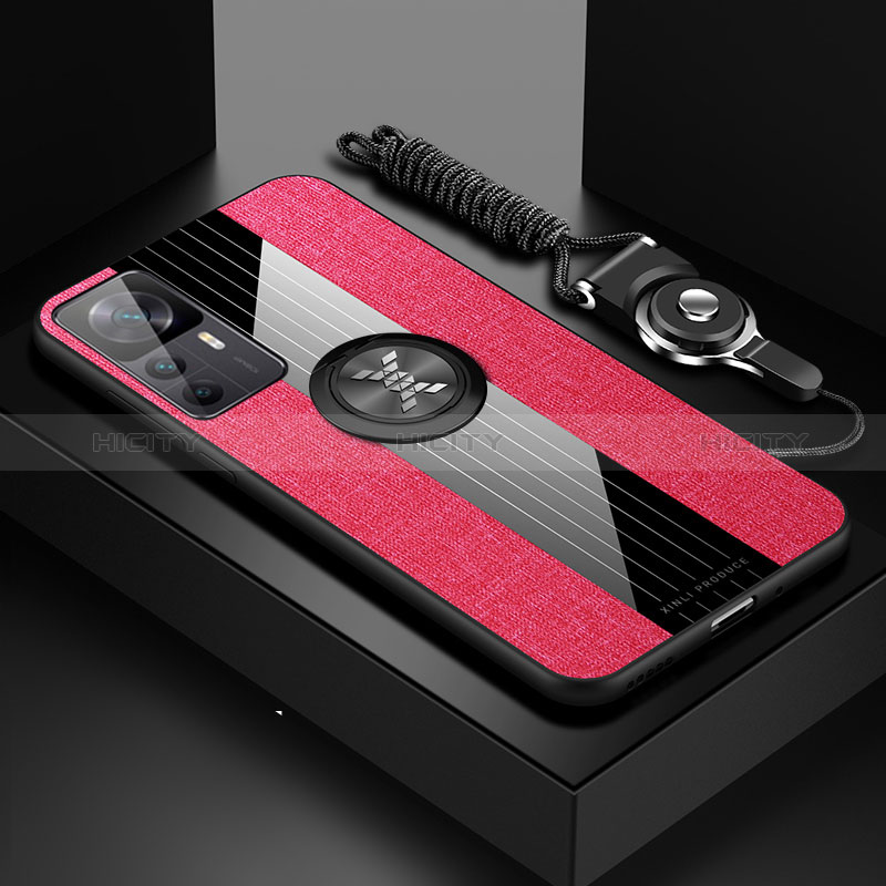 Funda Silicona Carcasa Ultrafina Goma con Magnetico Anillo de dedo Soporte X03L para Xiaomi Mi 12T 5G Rojo