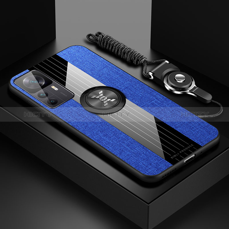 Funda Silicona Carcasa Ultrafina Goma con Magnetico Anillo de dedo Soporte X03L para Xiaomi Mi 12T Pro 5G Azul