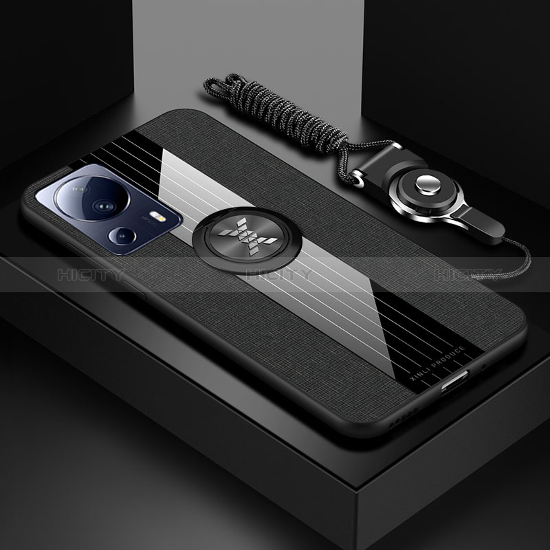 Funda Silicona Carcasa Ultrafina Goma con Magnetico Anillo de dedo Soporte X03L para Xiaomi Mi 13 Lite 5G Negro