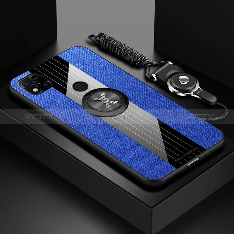 Funda Silicona Carcasa Ultrafina Goma con Magnetico Anillo de dedo Soporte X03L para Xiaomi POCO C3 Azul