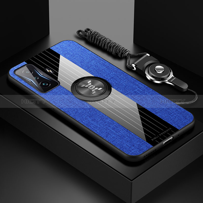 Funda Silicona Carcasa Ultrafina Goma con Magnetico Anillo de dedo Soporte X03L para Xiaomi Poco F4 GT 5G Azul