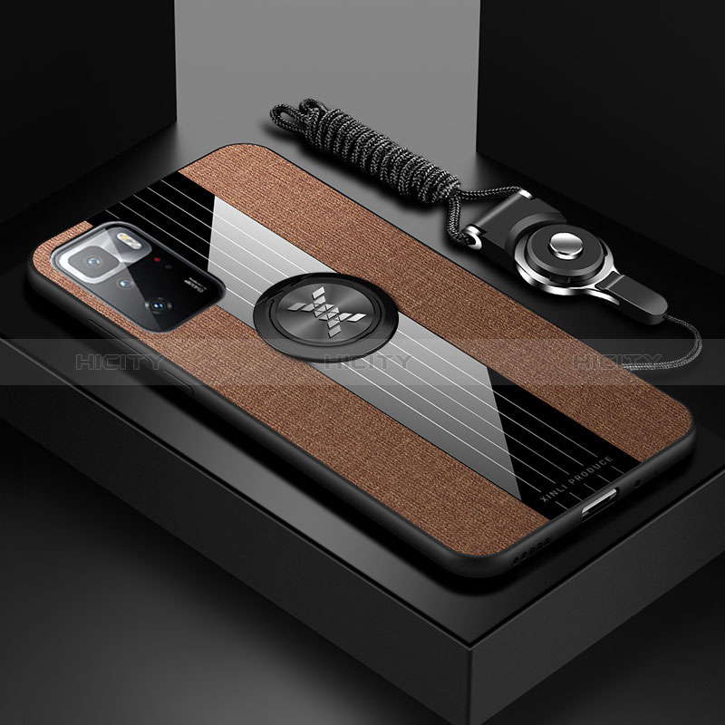Funda Silicona Carcasa Ultrafina Goma con Magnetico Anillo de dedo Soporte X03L para Xiaomi Poco X3 GT 5G Marron