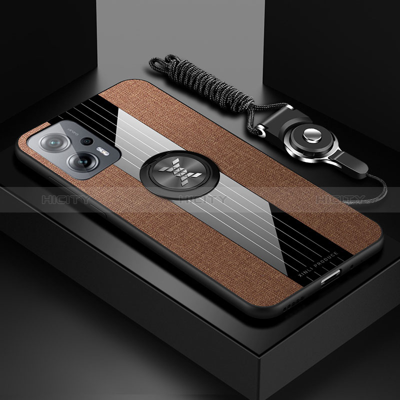 Funda Silicona Carcasa Ultrafina Goma con Magnetico Anillo de dedo Soporte X03L para Xiaomi Poco X4 GT 5G Marron