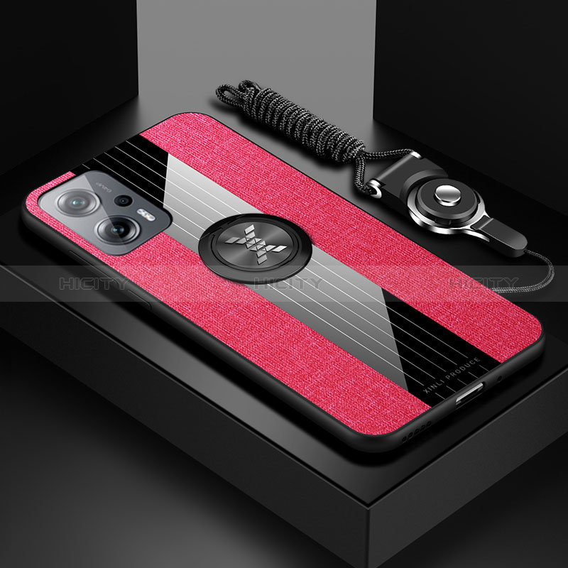 Funda Silicona Carcasa Ultrafina Goma con Magnetico Anillo de dedo Soporte X03L para Xiaomi Poco X4 GT 5G Rojo