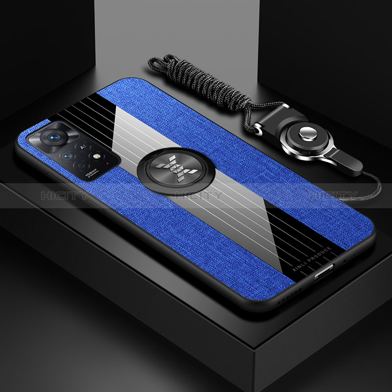 Funda Silicona Carcasa Ultrafina Goma con Magnetico Anillo de dedo Soporte X03L para Xiaomi Poco X4 Pro 5G Azul