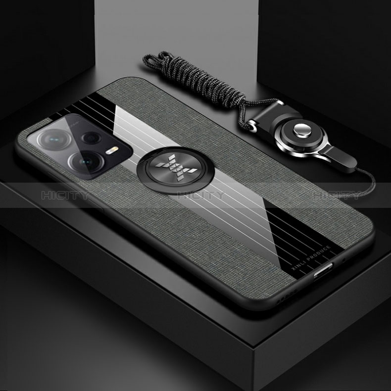 Funda Silicona Carcasa Ultrafina Goma con Magnetico Anillo de dedo Soporte X03L para Xiaomi Poco X5 5G Gris
