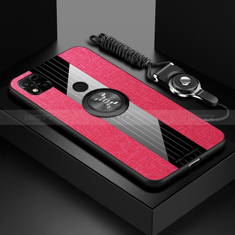 Funda Silicona Carcasa Ultrafina Goma con Magnetico Anillo de dedo Soporte X03L para Xiaomi Redmi 10A 4G Rojo