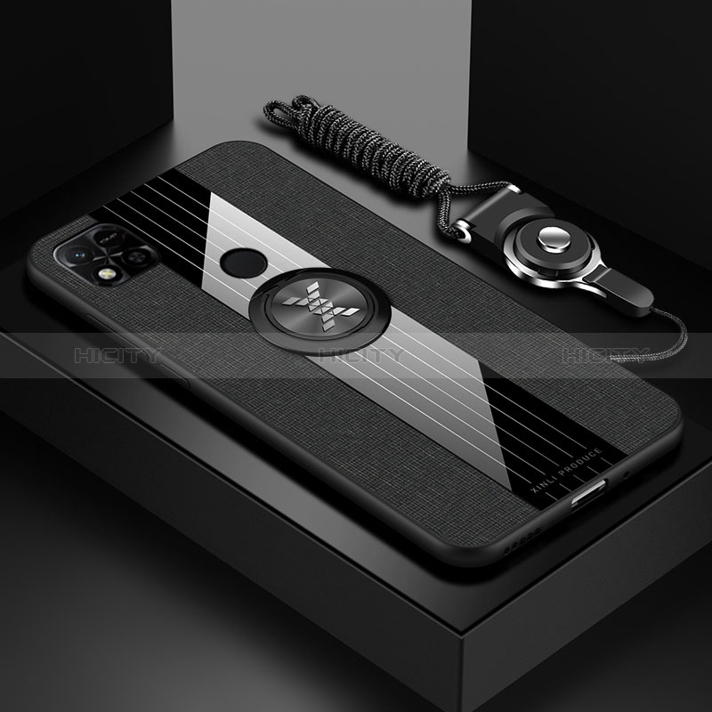 Funda Silicona Carcasa Ultrafina Goma con Magnetico Anillo de dedo Soporte X03L para Xiaomi Redmi 9 Activ Negro