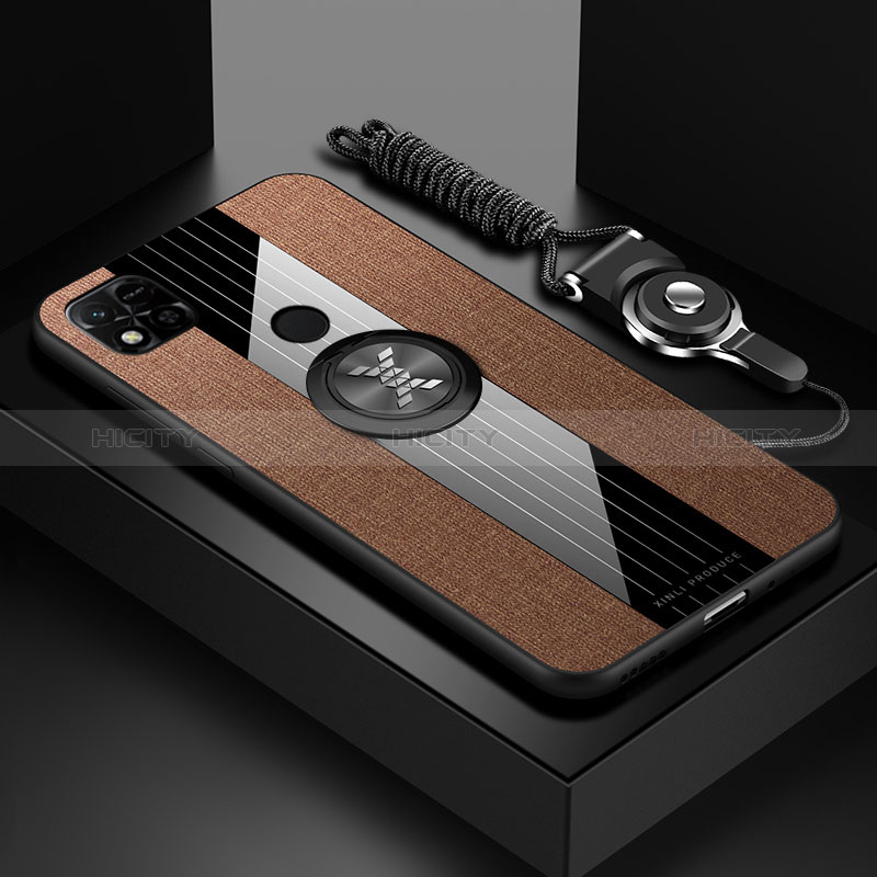 Funda Silicona Carcasa Ultrafina Goma con Magnetico Anillo de dedo Soporte X03L para Xiaomi Redmi 9 India Marron