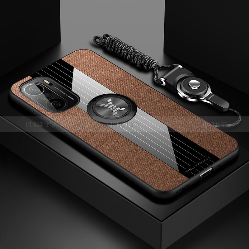 Funda Silicona Carcasa Ultrafina Goma con Magnetico Anillo de dedo Soporte X03L para Xiaomi Redmi K40 5G Marron