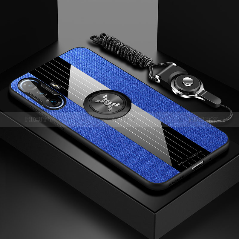 Funda Silicona Carcasa Ultrafina Goma con Magnetico Anillo de dedo Soporte X03L para Xiaomi Redmi K40 Gaming 5G Azul