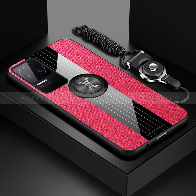 Funda Silicona Carcasa Ultrafina Goma con Magnetico Anillo de dedo Soporte X03L para Xiaomi Redmi K40S 5G Rojo