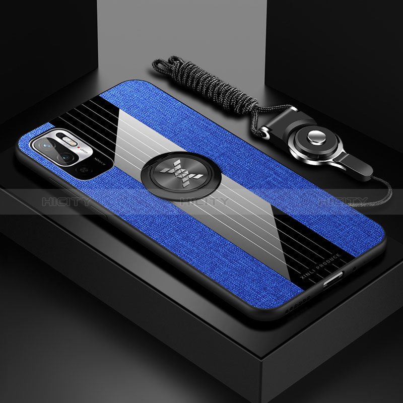 Funda Silicona Carcasa Ultrafina Goma con Magnetico Anillo de dedo Soporte X03L para Xiaomi Redmi Note 10 5G Azul