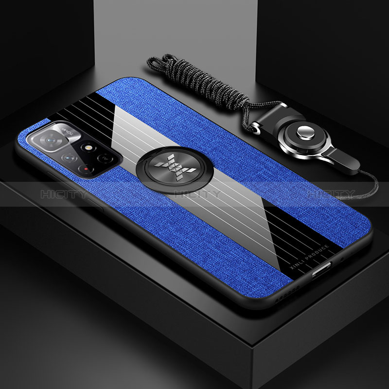 Funda Silicona Carcasa Ultrafina Goma con Magnetico Anillo de dedo Soporte X03L para Xiaomi Redmi Note 11 5G Azul