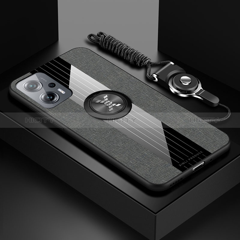 Funda Silicona Carcasa Ultrafina Goma con Magnetico Anillo de dedo Soporte X03L para Xiaomi Redmi Note 11T Pro 5G Gris