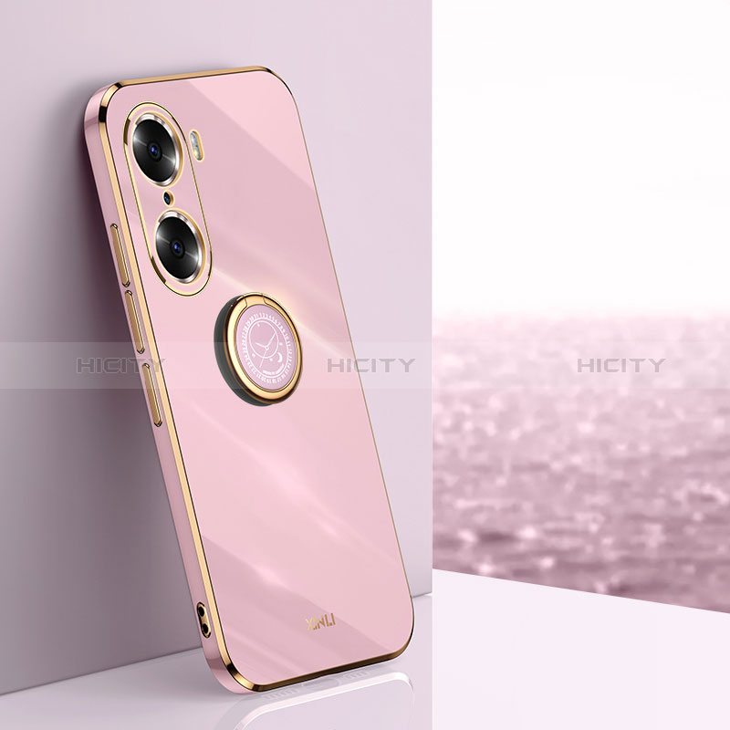 Funda Silicona Carcasa Ultrafina Goma con Magnetico Anillo de dedo Soporte XL1 para Huawei Honor 60 Pro 5G Purpura Claro