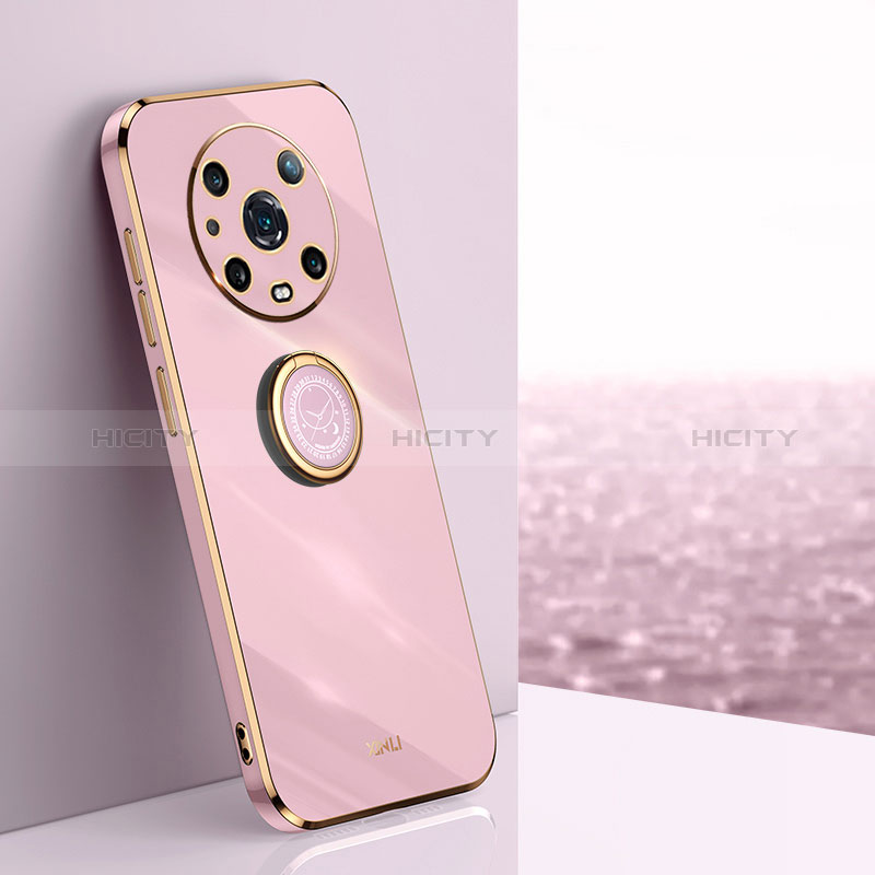 Funda Silicona Carcasa Ultrafina Goma con Magnetico Anillo de dedo Soporte XL1 para Huawei Honor Magic4 Pro 5G Purpura Claro