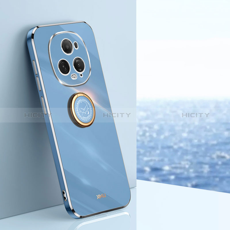 Funda Silicona Carcasa Ultrafina Goma con Magnetico Anillo de dedo Soporte XL1 para Huawei Honor Magic5 Ultimate 5G Azul