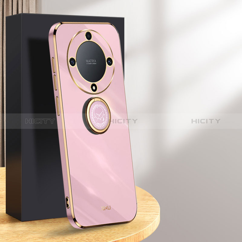 Funda Silicona Carcasa Ultrafina Goma con Magnetico Anillo de dedo Soporte XL1 para Huawei Honor Magic6 Lite 5G Purpura Claro