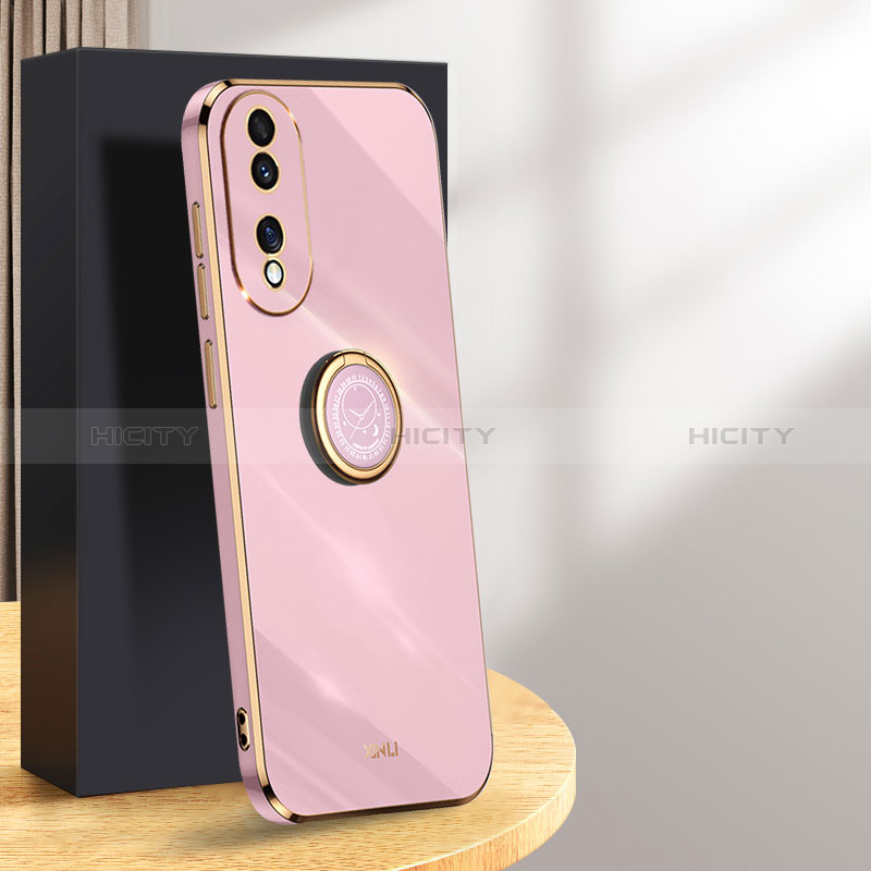 Funda Silicona Carcasa Ultrafina Goma con Magnetico Anillo de dedo Soporte XL1 para Huawei Honor X7b Purpura Claro