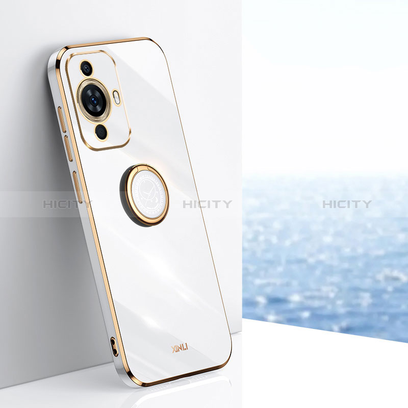 Funda Silicona Carcasa Ultrafina Goma con Magnetico Anillo de dedo Soporte XL1 para Huawei Nova 11 Pro Blanco