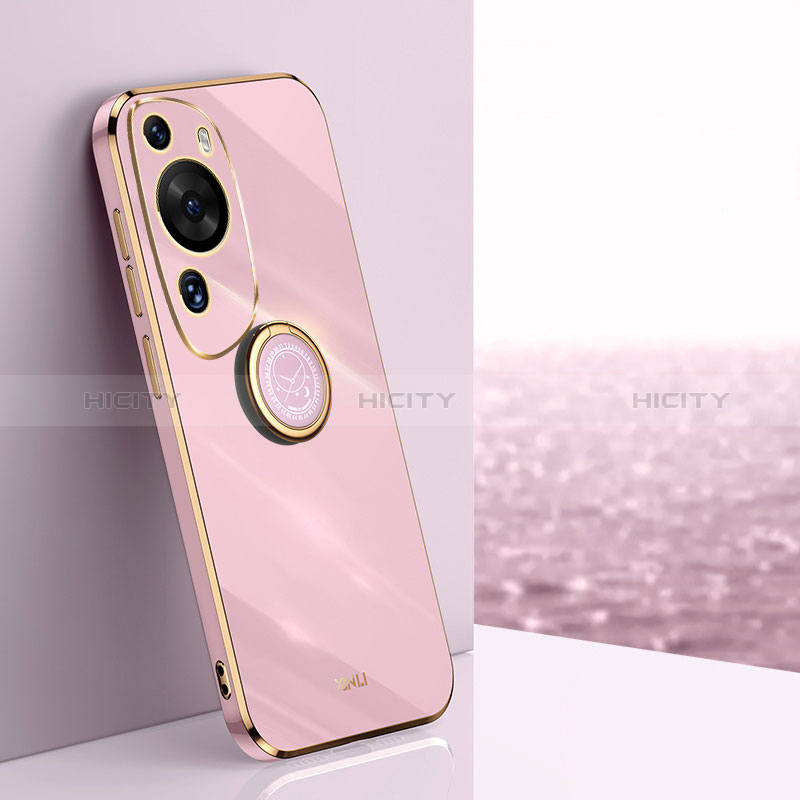 Funda Silicona Carcasa Ultrafina Goma con Magnetico Anillo de dedo Soporte XL1 para Huawei P60 Art Purpura Claro