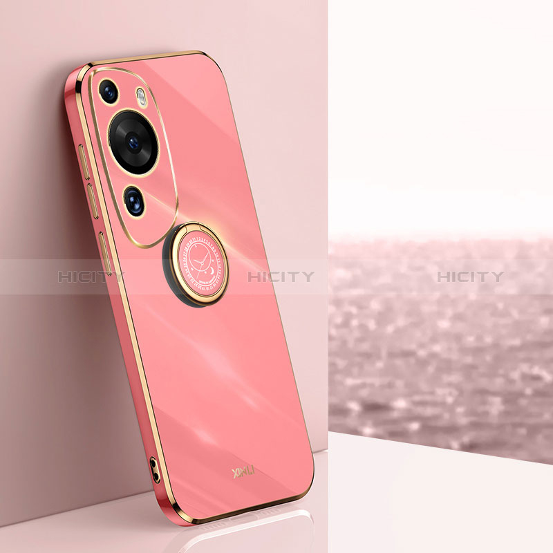 Funda Silicona Carcasa Ultrafina Goma con Magnetico Anillo de dedo Soporte XL1 para Huawei P60 Art Rosa Roja