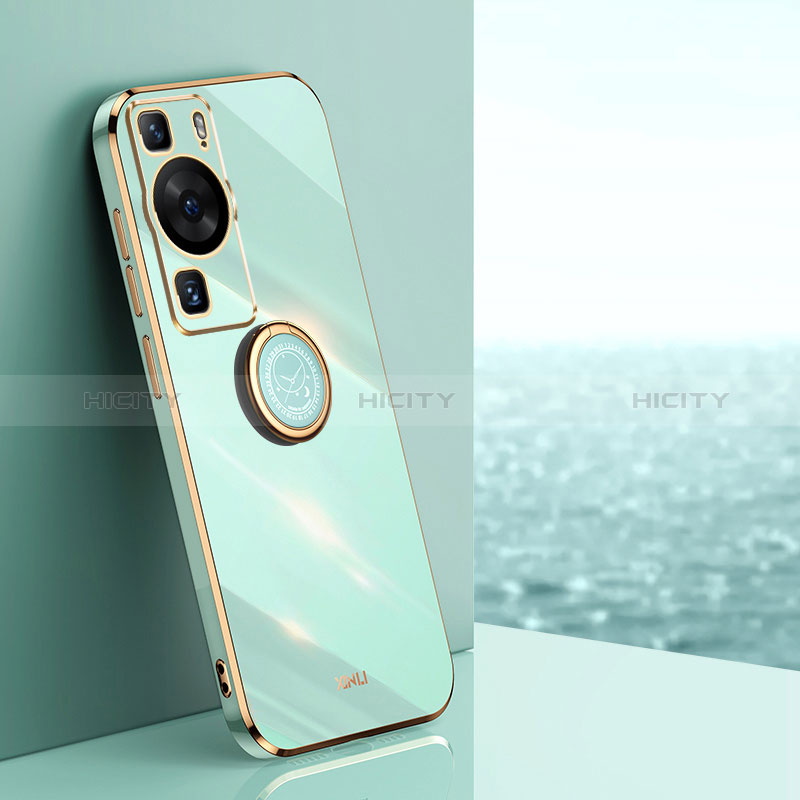 Funda Silicona Carcasa Ultrafina Goma con Magnetico Anillo de dedo Soporte XL1 para Huawei P60 Pro Verde