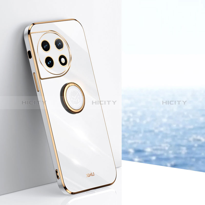 Funda Silicona Carcasa Ultrafina Goma con Magnetico Anillo de dedo Soporte XL1 para OnePlus Ace 2 5G Blanco