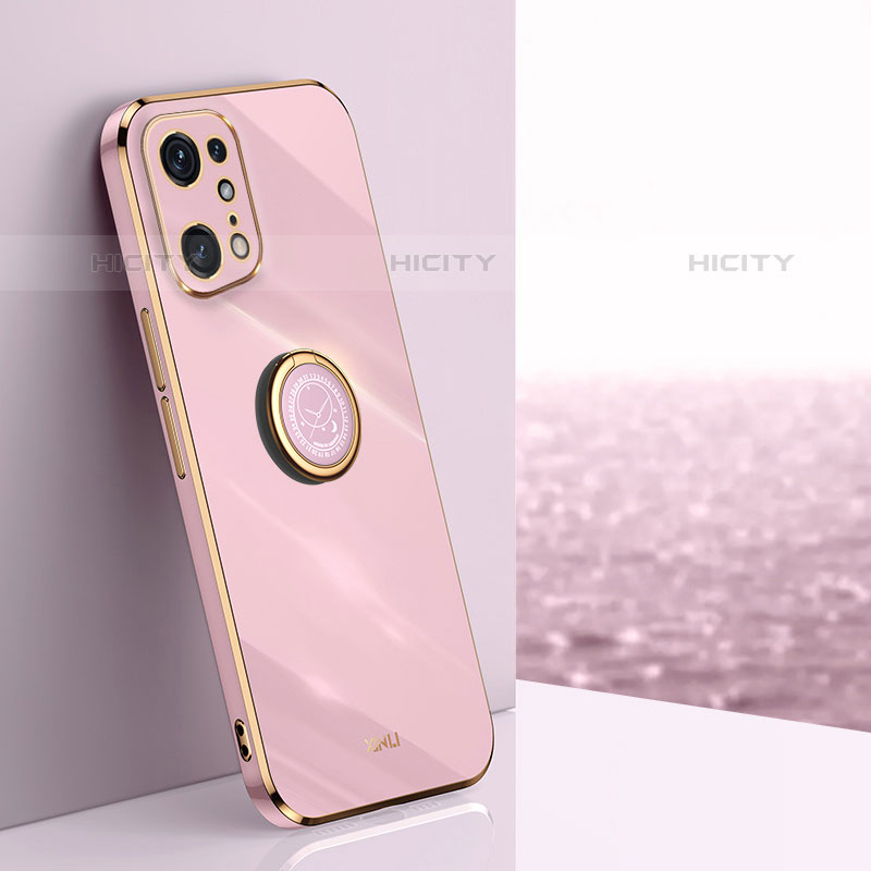 Funda Silicona Carcasa Ultrafina Goma con Magnetico Anillo de dedo Soporte XL1 para Oppo Find X5 Pro 5G Rosa