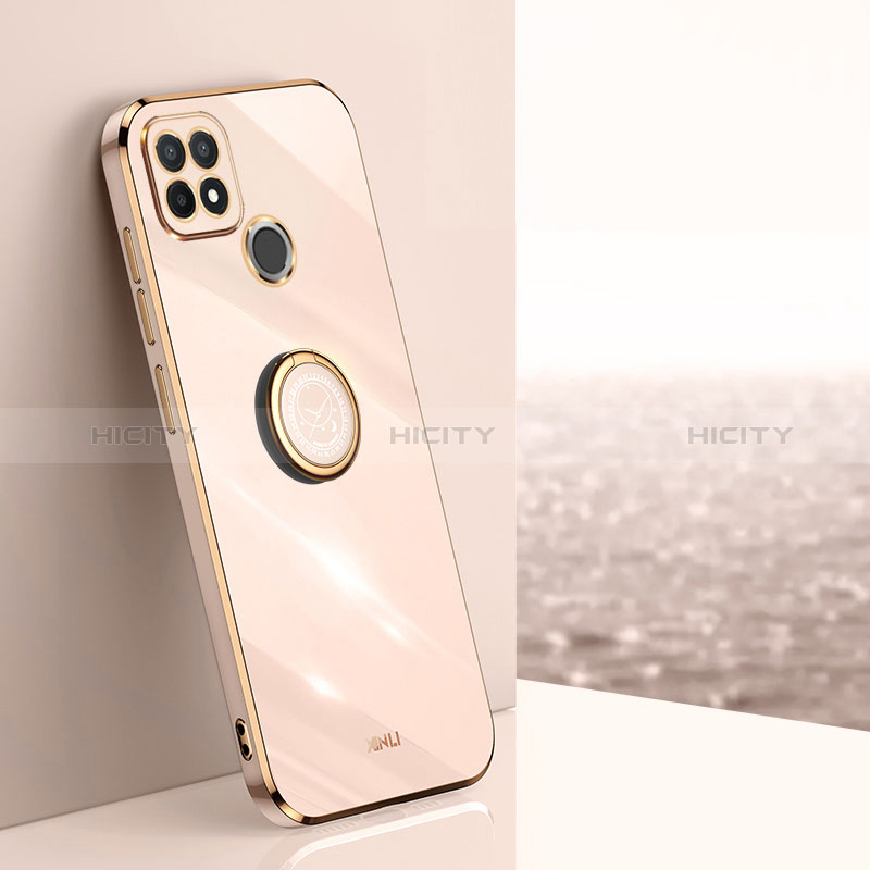 Funda Silicona Carcasa Ultrafina Goma con Magnetico Anillo de dedo Soporte XL1 para Realme C25Y India Oro Rosa