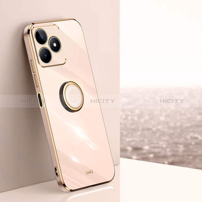 Funda Silicona Carcasa Ultrafina Goma con Magnetico Anillo de dedo Soporte XL1 para Realme C53 India Oro Rosa