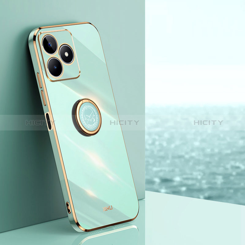 Funda Silicona Carcasa Ultrafina Goma con Magnetico Anillo de dedo Soporte XL1 para Realme C53 India Verde