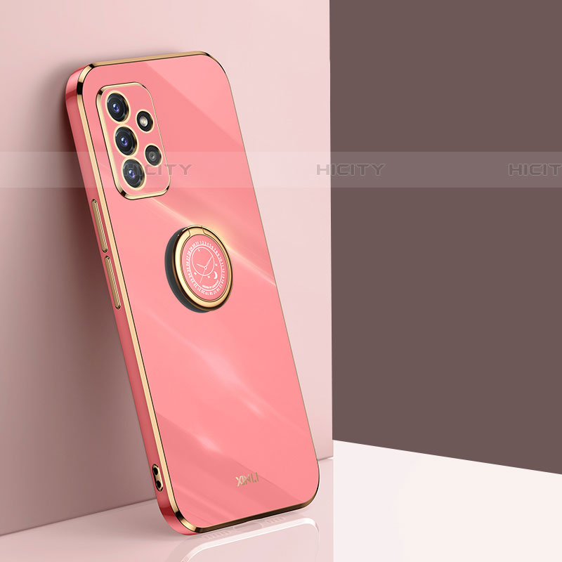 Funda Silicona Carcasa Ultrafina Goma con Magnetico Anillo de dedo Soporte XL1 para Samsung Galaxy A72 5G Rosa Roja