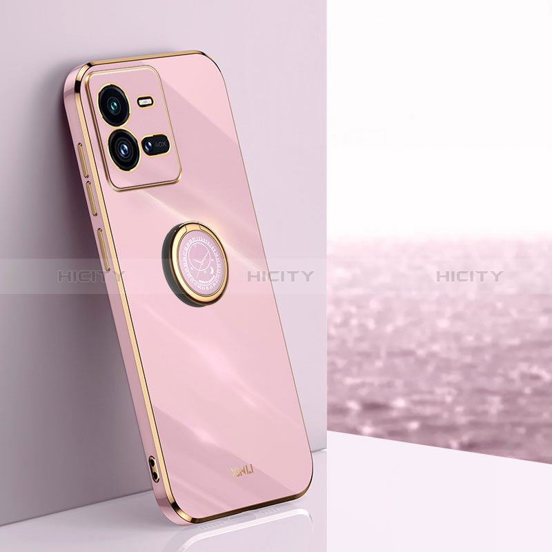 Funda Silicona Carcasa Ultrafina Goma con Magnetico Anillo de dedo Soporte XL1 para Vivo iQOO 10 Pro 5G Rosa