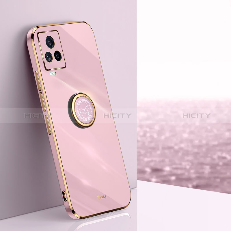 Funda Silicona Carcasa Ultrafina Goma con Magnetico Anillo de dedo Soporte XL1 para Vivo iQOO 7 Legend 5G Rosa