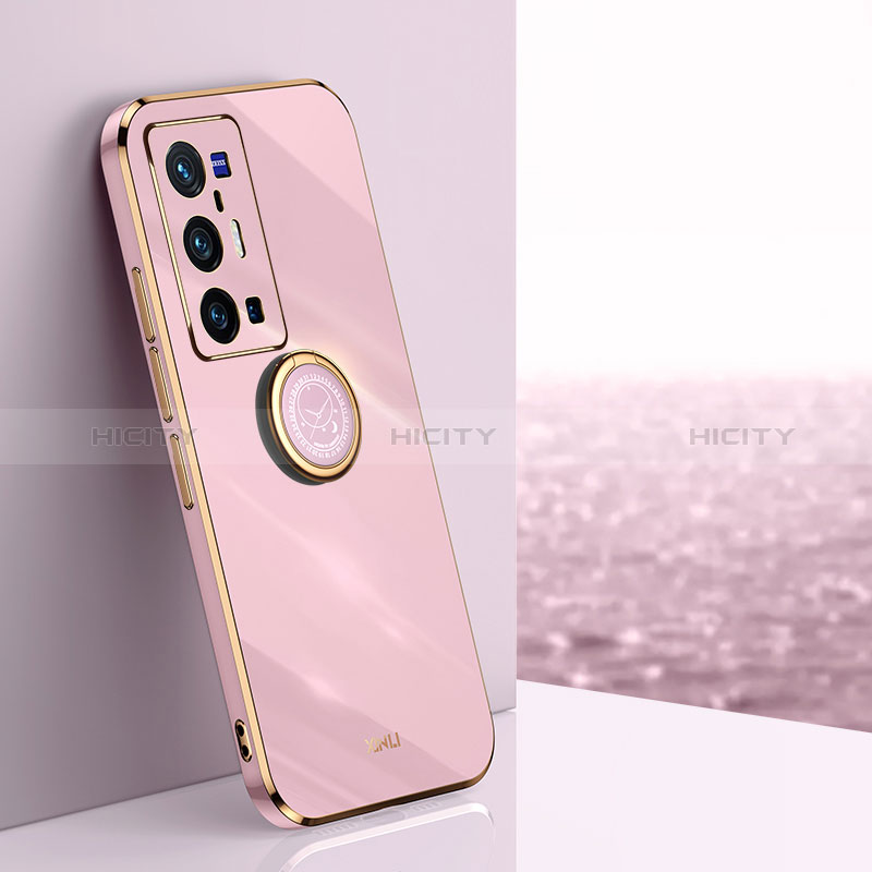 Funda Silicona Carcasa Ultrafina Goma con Magnetico Anillo de dedo Soporte XL1 para Vivo X70 Pro+ Plus 5G Rosa