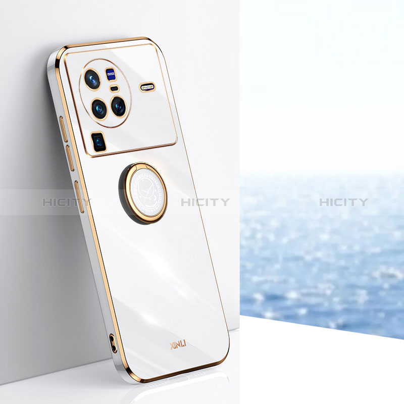 Funda Silicona Carcasa Ultrafina Goma con Magnetico Anillo de dedo Soporte XL1 para Vivo X80 Pro 5G Blanco